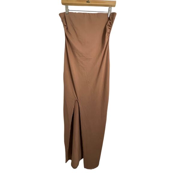 Heart & Hips Women's Strapless Bodycon Tube Maxi Dress Slit Tan Large - Picture 1 of 8